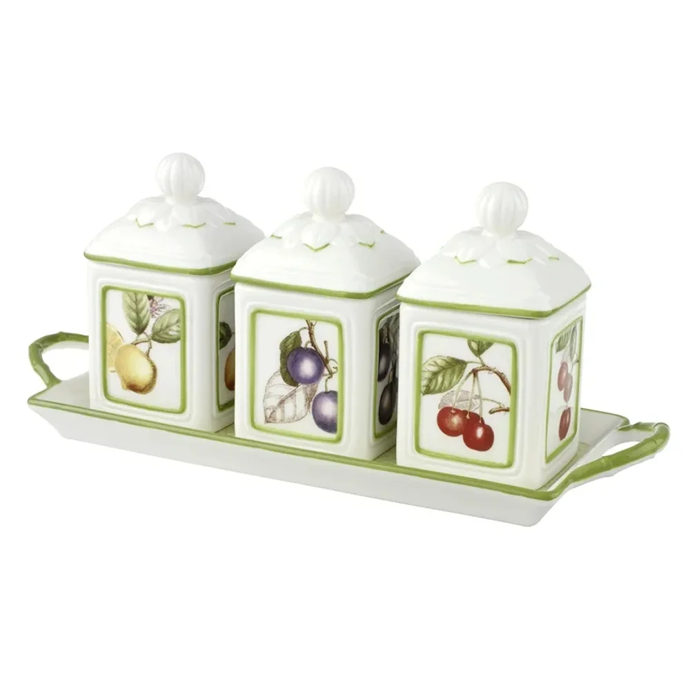 Cascara Charm by Villeroy & Boch Ceramic Pot Jam Jars Set & Tray - Picture 1 of 16